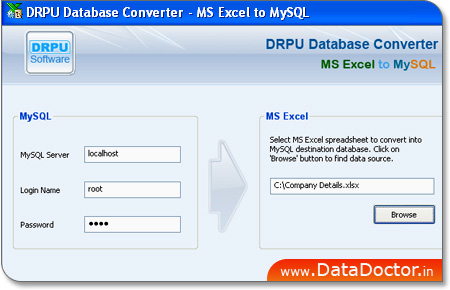 MS Excel to MySQL Database Converter Software
