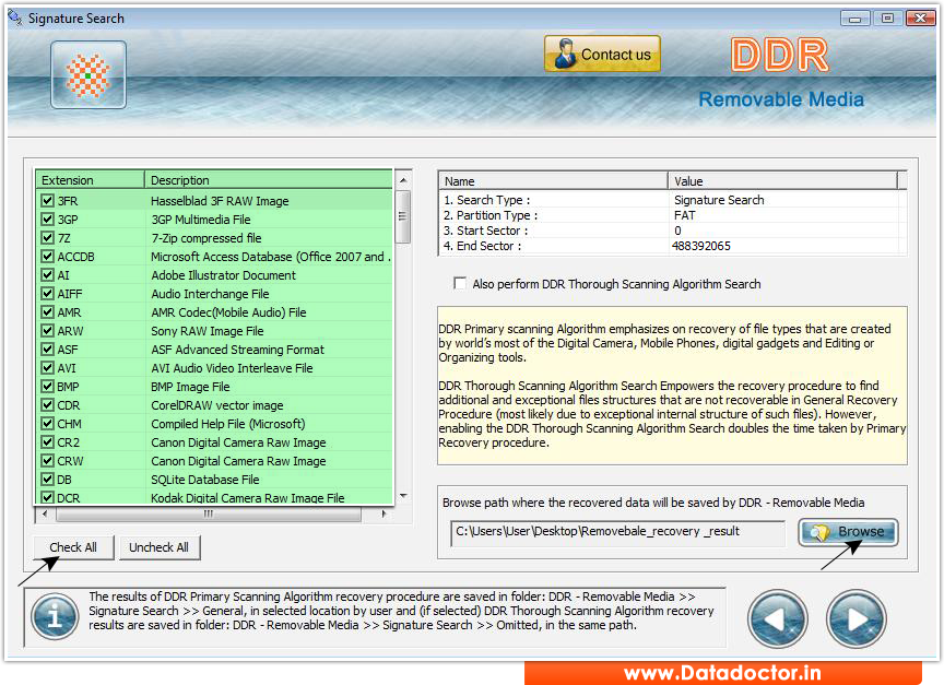 Screenshots of Removable Media Data Recovery software to recover files