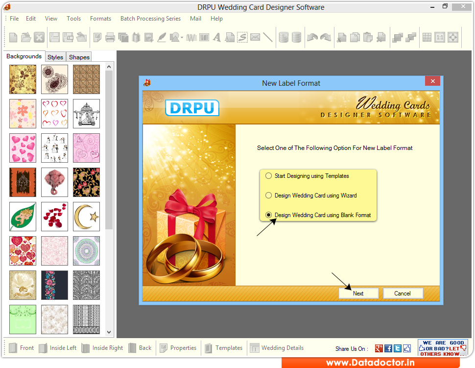 Screenshots of Wedding Card Maker Software to learn how to design card