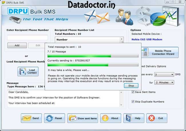 Screenshot of GSM Mobile SMS Software