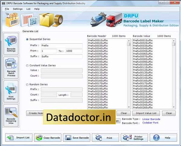 Screenshot of Packaging Barcode Generator Software