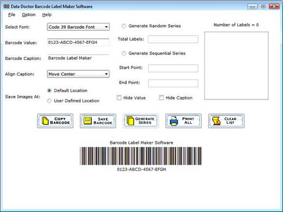 Screenshot of Barcode Label Creator