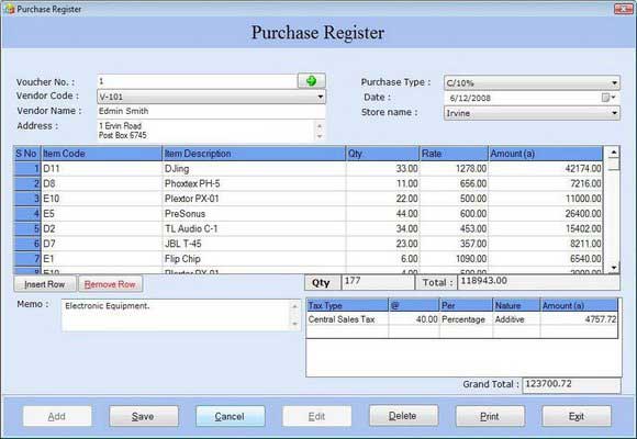 Inventory Accounting Software screen shot