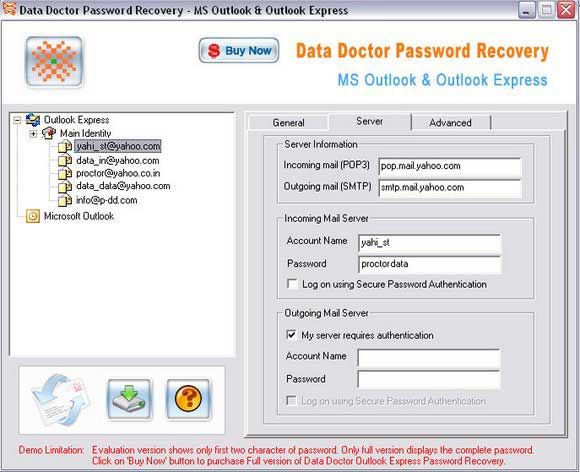 Screenshot of Outlook Password Recovery Tool