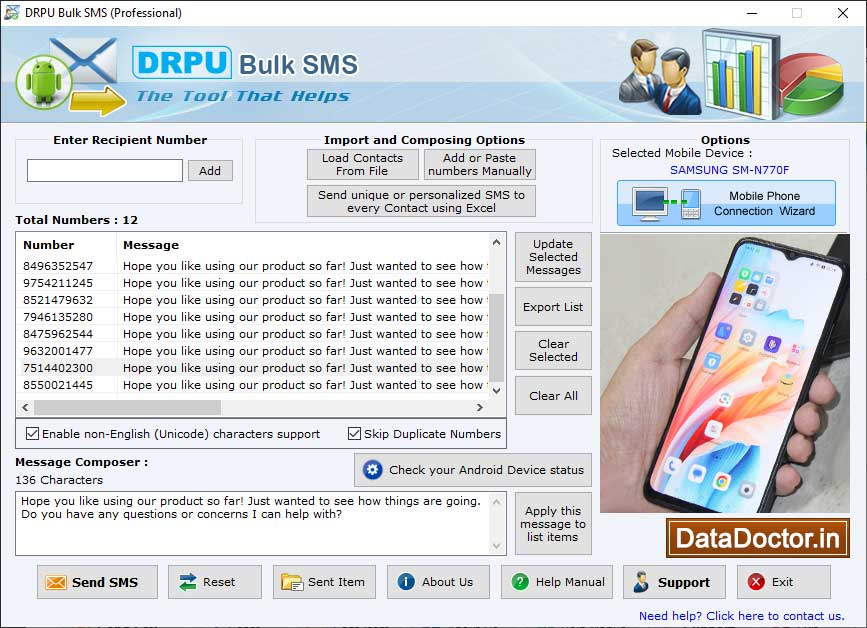 PDA Bulk Messages Software screen shot