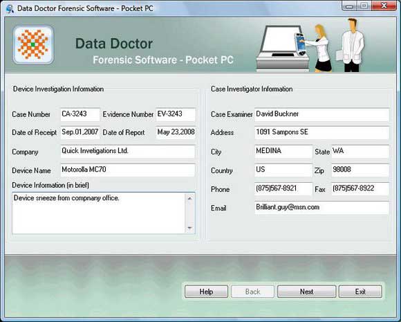 Screenshot of Pocket PC Forensics Tool