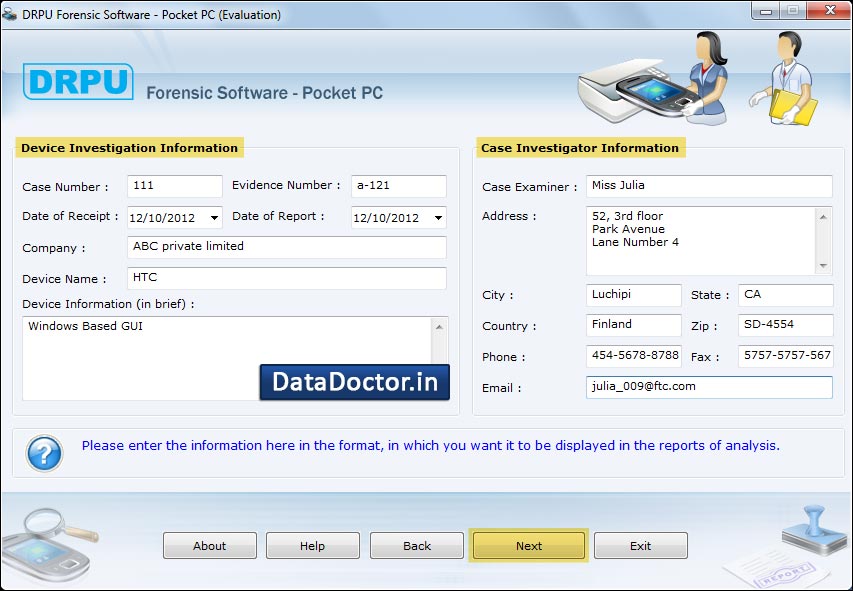 Pocket PC Forensics Tool screen shot