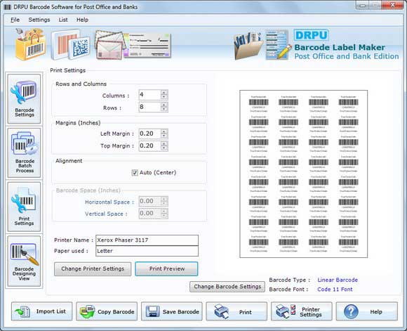 Screenshot of Barcode Generator Post Office and Banks