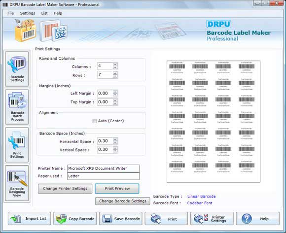 Screenshot of Bar Code Software