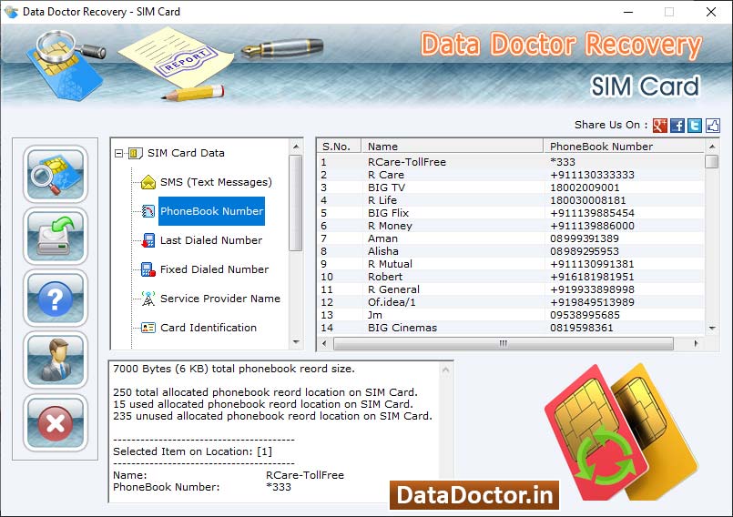 Screenshot vom Programm: Mobile Phone Sim Card Recovery