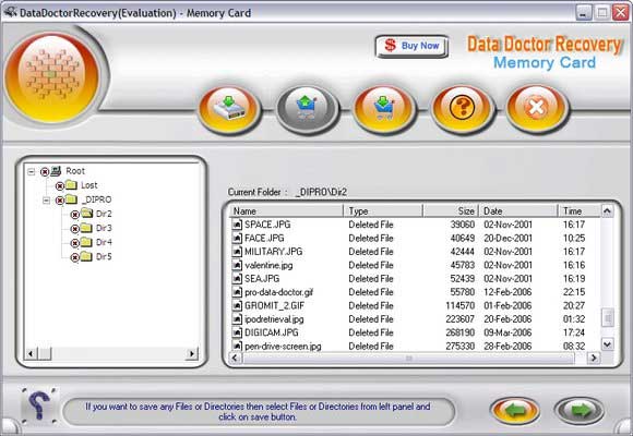 Screenshot of Memory Card data retrieval software