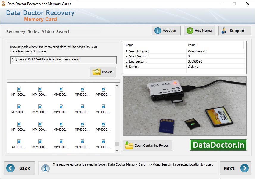 Screenshot vom Programm: Flash Memory Card data retrieval