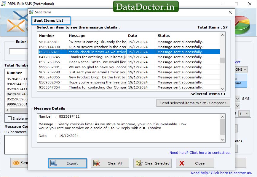 Sent SMS list Sent SMS list