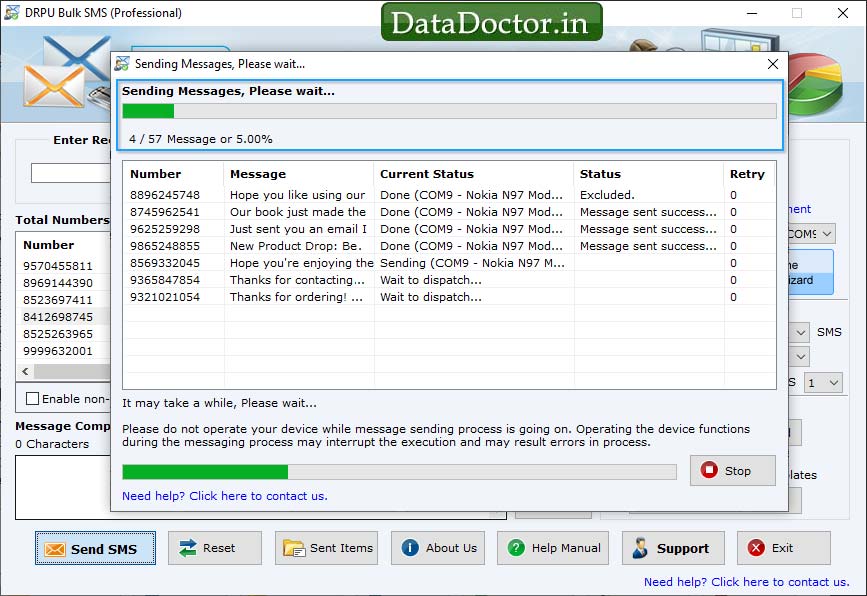 Sending SMS in progress Sending SMS in progress