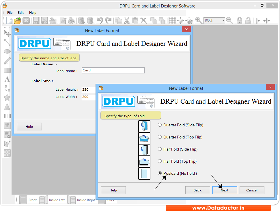 Screenshots of Card and Label Maker Software to design cards