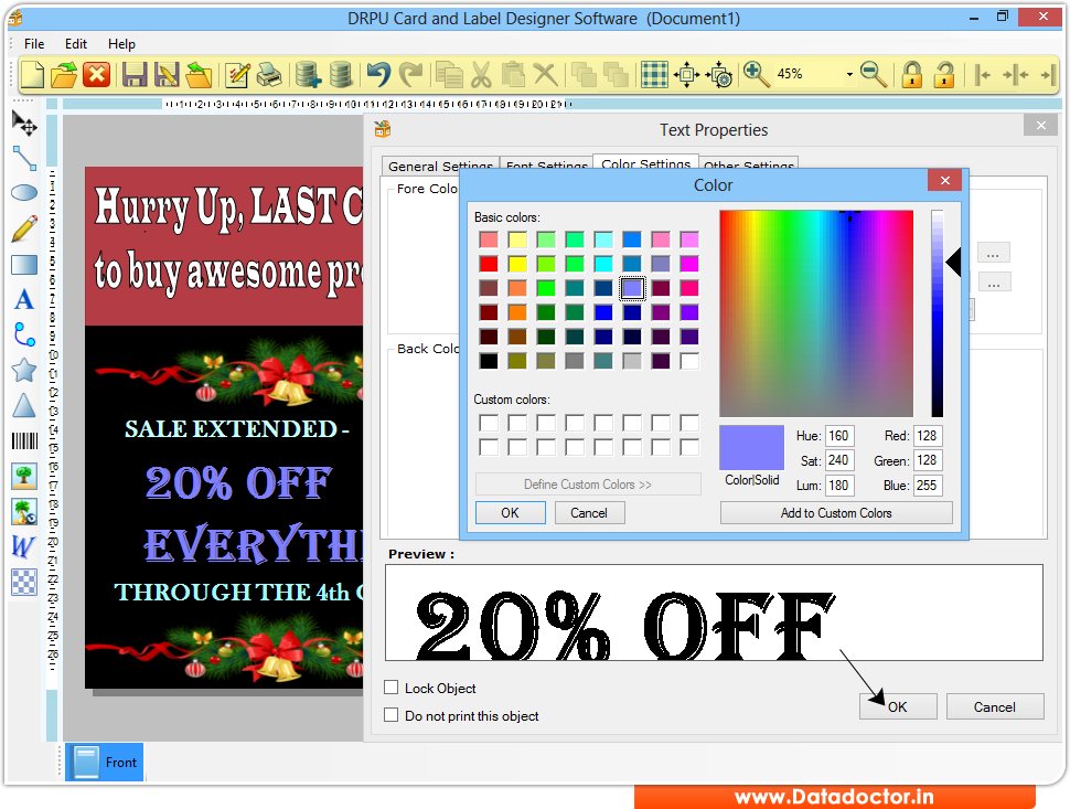 Screenshots of Card and Label Maker Software to design cards