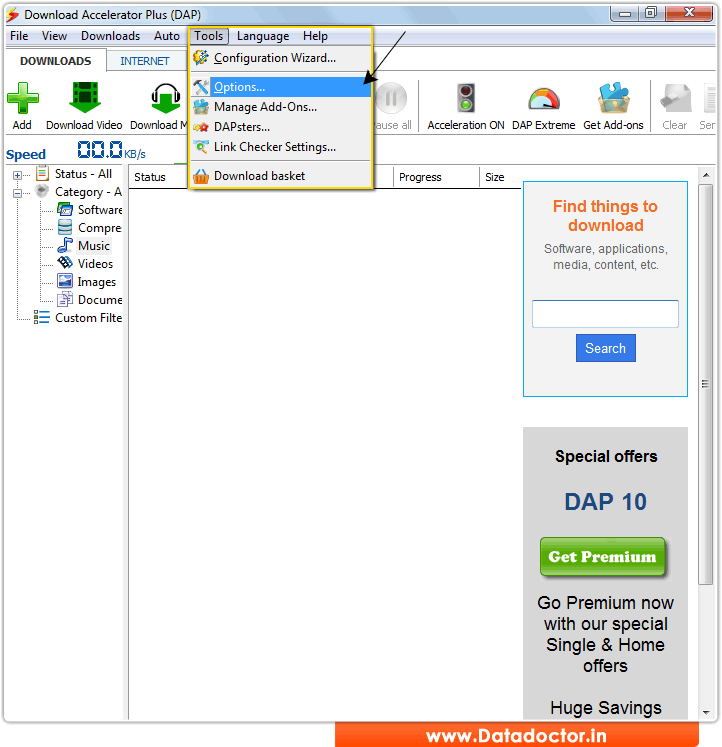 Select options from tools menu Select options from tools menu