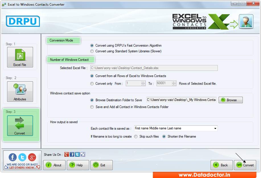 Excel to Windows Contacts Converter