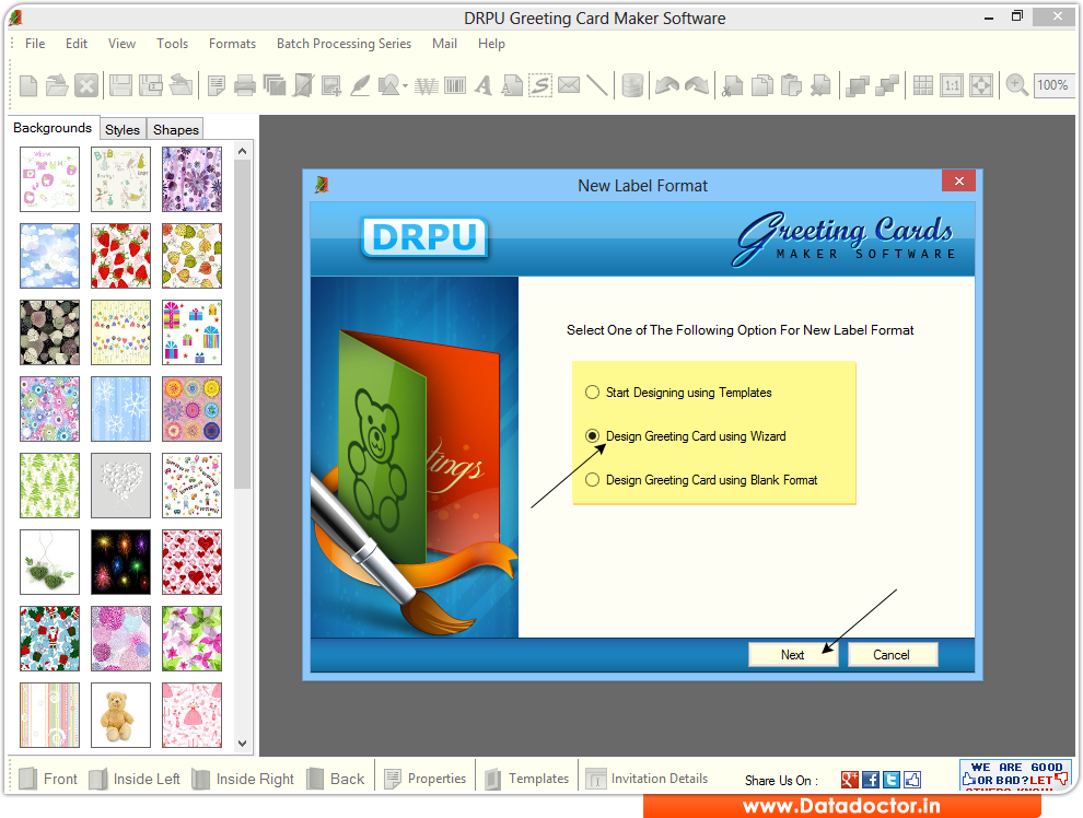 Screenshots of Greeting card maker software to design
