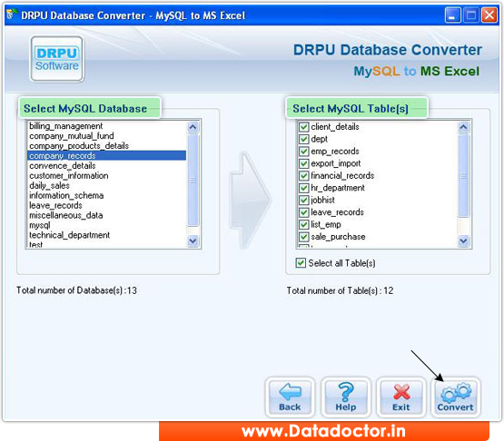 MySQL to MS Excel Database Converter