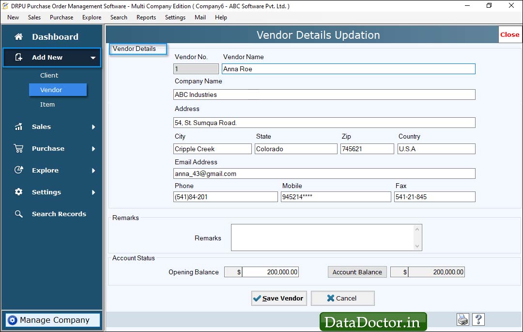 Vendor Details Updation